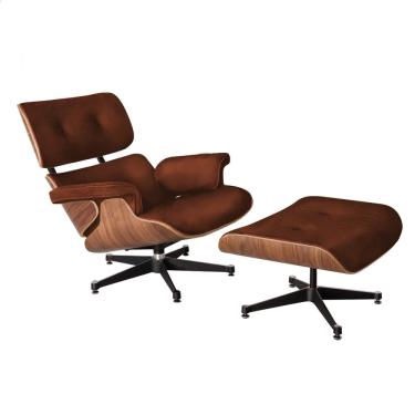 Imagem de Poltrona Charles Eames com Puff Couro Sintético Marrom