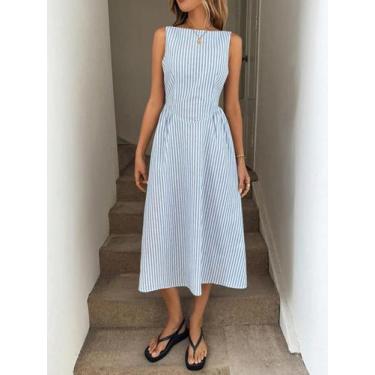 Imagem de Moda verão novo vestido casual de alta qualidade com listras verticais