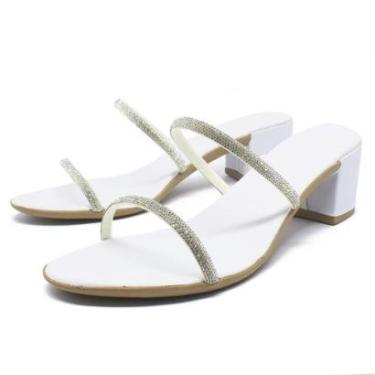 Imagem de Sandália Feminina Salto Bloco Grosso Tamanco Brilho Strass-Feminino