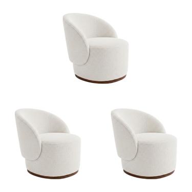 Imagem de Kit 3 Poltronas Decorativa Premium Orgânica Para Recepção E Clinicas Em Bouclê Italiano Off White