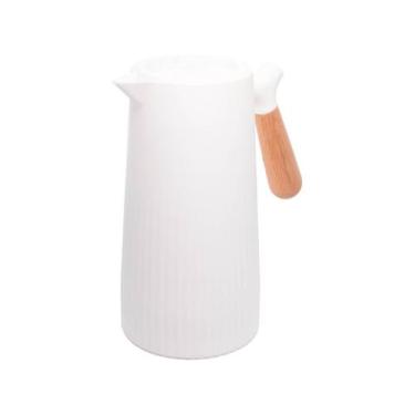Imagem de Garrafa Térmica Canelada com Cabo em Bambu - Wolff, 1L, Branco