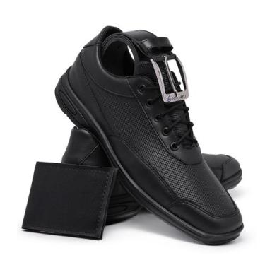 Imagem de Sapatos Masculinos Social Siroco Cardaço Preto + Carteira e Cinto, Pre