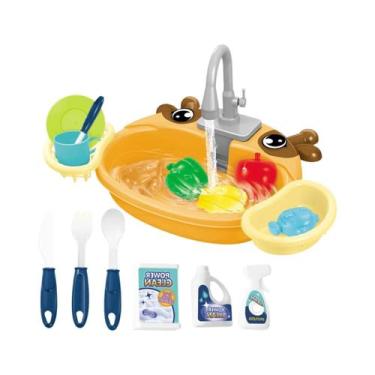 Imagem de Brinquedo De Lava-Louças Elétrico Para Pia De Cozinha Com Água Corrent
