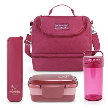 Imagem de Kit Bolsa Térmica, Pote Marmita 950ml, Garrafa 430ml E Porta Talheres Joy Vinho