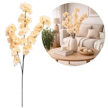 Imagem de Flor de Pêssego Creme Artificial Arranjo Premium 45cm Decoração - Viva