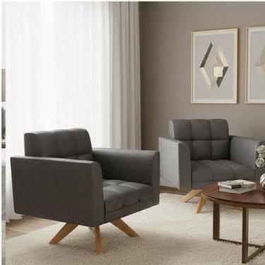 Imagem de Poltrona Sala Decorativa Kit 2 Elisa Giratória Castanho MA30 Sintético