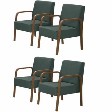 Imagem de Kit 4 Poltronas 1 Lugar Luna Pé Madeira D Salla Suede Verde