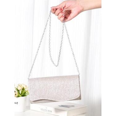 Imagem de Bolsa Festa Clutch Brilho Alça Corrente Casamento Formatura Cor:Dourad