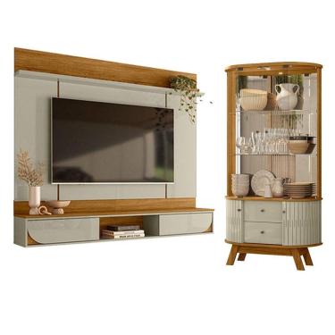 Imagem de Painel Para Tv Aura Com Cristaleira Moss Cumaru Opala - Madetec