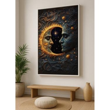 Imagem de Quadro Canvas Sol Lua Harmonia Eclipse 40x30cm Mold Preta
