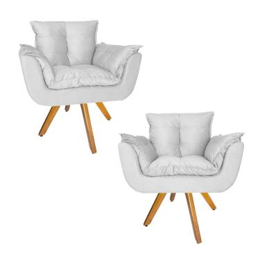 Imagem de Conjunto 2 Poltrona Estofada Base Giratória De Madeira Clínica Opala Suede Branco - LM...