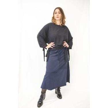 Imagem de Saia Comfort Midi Moletinho com Bolso e Detalhes no Recorte Azul - Can