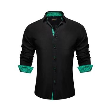 Imagem de Camisa Social Masculina De Manga Longa Preta Com Estampa Paisley Verme