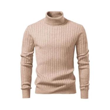Imagem de Suéter Masculino De Lã Quente Com Gola Alta E Listras, Malha Casual Pa