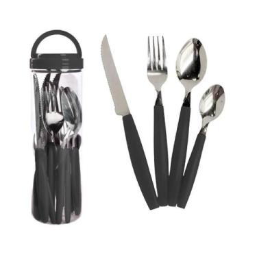 Imagem de Conjunto de Talheres Faqueiro em Pote com 24 Pçs Preto - Altomex