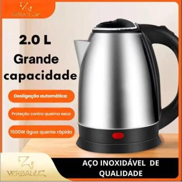 Imagem de Chaleira Elétrica de Aço Inox de vidro, 2.0L, 220V, Ferve Água Rápido 