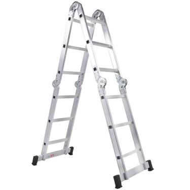 Imagem de Escada Articulada 13 em 1 12 Degraus Alumínio com Travamento Automático Dobrável 150KG Bumafer