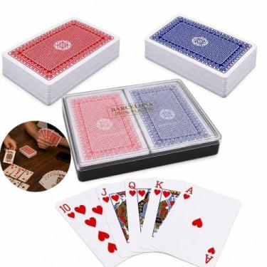 Imagem de Kit 2 Baralhos Com Estojo Poker Truco Cartas Plastica Impermeavel Verm