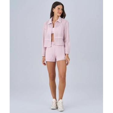 Imagem de Shorts feminino esportivo sobreposto rosa pastel alto giro tamanho:p, 