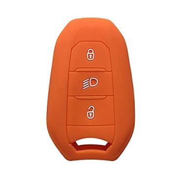 Imagem de YJADHU Capa de proteção para chave remota inteligente de borracha de silicone e porta-chaves de carro, adequado para 5008 DS5 DS6 Peugeot 208 DS3 Citroen C4 C5 X7, laranja