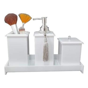 Imagem de Kit Potes Em Acrílico Para Banheiro 4 Pçs Luxo K15br5 Branco
