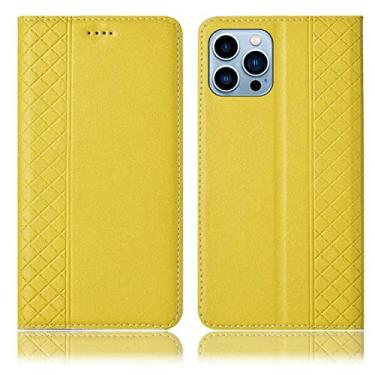 Imagem de LAHappyL Capa carteira para iPhone 13 Pro Max/13 Pro/13/13 Mini, capa flip de couro legítimo de luxo com compartimentos para cartões, suporte, fecho magnético, capa de telefone, amarelo, 13 mini 5,4 polegadas