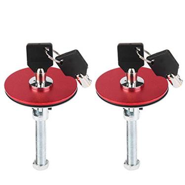 Imagem de KIMISS Fechaduras para capô de carro, 2 peças universais de liga de alumínio para tampa do motor kit de trava de chave pino de trava de segurança (vermelho)