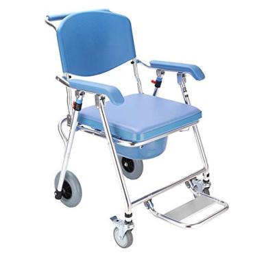 Imagem de GuXianW Cadeira de banheiro dobrável de cabeceira – Cadeira de banheiro com rodas e pedal – Cadeira de chuveiro portátil para idosos, pessoas com deficiência e grávidas, luxuosa