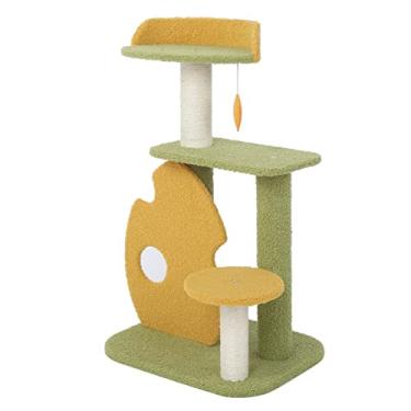 Imagem de Poste de arranhar para gatos, moldura de escalada para gatos na floresta tropical, torre de gato de 76 cm com brinquedos de pelúcia pendurados, árvore de atividade de gato com poste de sisal, poleiros aconchegantes, brinquedo interativo de penas