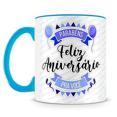 Imagem de Caneca Feliz Aniversário - Azul (Foto e Nome)