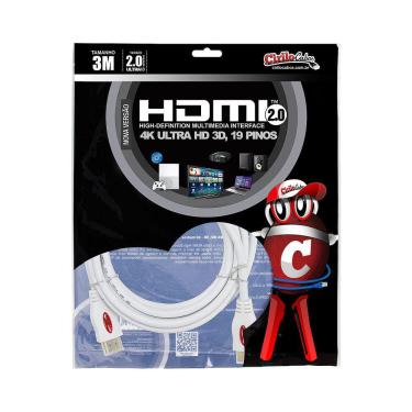 Imagem de Cabo HDMI 2.0 4K Ultra HD 3D, Branco - 3 Metros