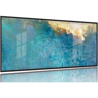 Imagem de Quadro Decorativo Abstrato Moderno Tons de Azul 130x60 Moldura Preta 2x2