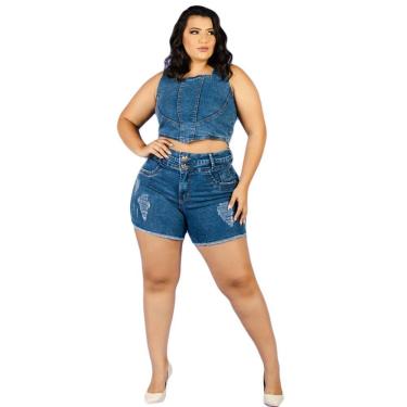 Imagem de Short Feminino Plus Size Jeans Dois Cós Modelo Bermuda