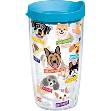 Imagem de Tervis Copo de viagem Flat Art Dogs Made in USA de parede dupla com isolamento térmico mantém as bebidas frias e quentes, 473 ml, clássico