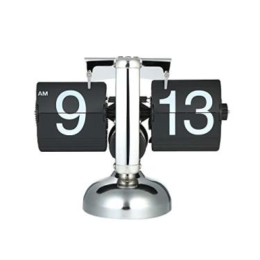 Imagem de Qudai Relógio de mesa de pequena escala Retro Flip Over Clock Flip de aço inoxidável Equipamento interno Relógio de quartzo preto/branco