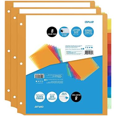 Imagem de Divisórias adesivas de plástico OS Plus com 8 abas, abas grandes multicoloridas inseríveis, Assorted, 3 Set