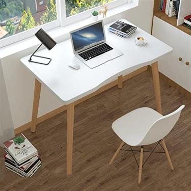 Imagem de Mesa de computador Mesa de redação de madeira moderna pequena PC Mesa de laptop com mesa de arco ergonômico e pernas de madeira móveis simples de quarto doméstico Mesa de trabalho para home office