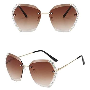 Imagem de Óculos de sol vintage feminino designer de moda sem aro gradiente óculos de sol óculos de sol lentes de corte femininas sem moldura diamante óculos, 4, china