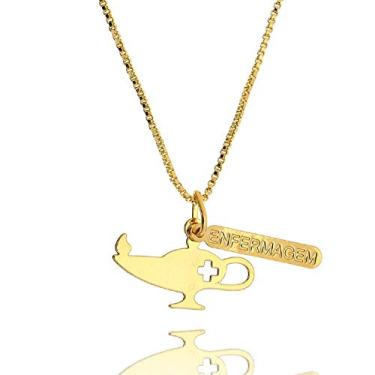 Imagem de Lua Mia Joias, Colar Profissão Enfermagem Banho Ouro 18K
