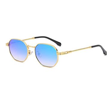 Imagem de Metal Vintage Piloto Óculos de Sol Masculino Feminino Design Clássico Óculos de Sol Hexágono Espelho Reflexão Gafas, C07 Ouro Verde, China