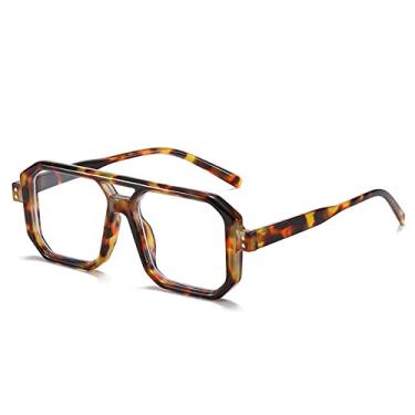 Imagem de Óculos de sol quadrado retrô moda feminina tons gradiente UV400 masculino vintage punk polígono rebites óculos de sol, leopardo claro, um