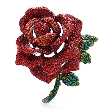 Imagem de Broche de flor de rosa de strass para mulheres homens moda vermelho verde cristal grande broche de folha broche de lapela acessórios de vestido elegantes joias boutonniere corpete para chapéu saco terno gravata presente casamento aniversário, Metal, Zircônia cúbica