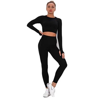 Imagem de Yajun Roupas de ioga fitness sem costura agasalho respirável manga longa top academia c...