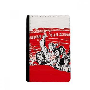 Imagem de Chapéu com bandeira vermelha Mao Zedong antologia porta-passaporte Notecase Burse capa carteira porta-cartão, Multicolor