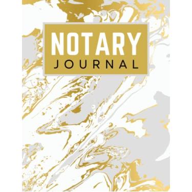 Imagem de Notary Journal: 8.5x11 Large Notarial Logbook / With 200 Numbered Pages - Two Records Logs Per Page / 400 Records / Modern Gold Gray White Marble Swirl Art / Ledger Book Gift For Signing Agents