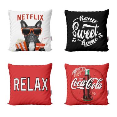 Imagem de Kit 4 Almofadas Decorativas Netflix Pipoca Relax Coca-cola Para Sofá 40x40