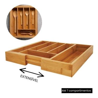 Imagem de Porta Talheres Bambu 5 Divisórias Ajustavel Para Gaveta