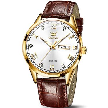 Imagem de OLEVS Amazon Watches, relógio de couro marrom para homens, relógio masculino de data, relógio luminoso masculino, relógio masculino ouro rosa, relógio masculino moderno de quartzo, relógio masculino