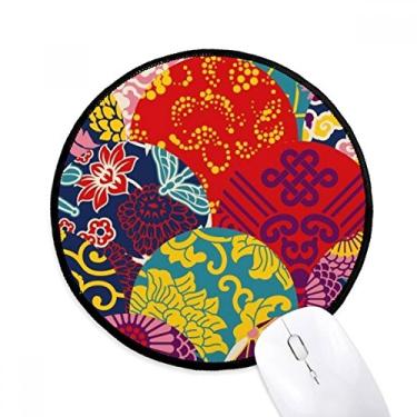Imagem de Mousepads de flores com estampa de nó chinês, estilo japonês, redondo, antiderrapante, bordas costuradas, jogos, presente de escritório