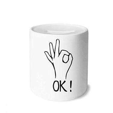 Imagem de DIYthinker Caixa preta OK personalizada com estampa de gesto caixa de dinheiro caixa de cerâmica porta-moedas presente de cofrinho